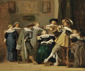 Hals Dirck (Dutch Baroque Era painter, 1591-1656) An Elegant group playing music          